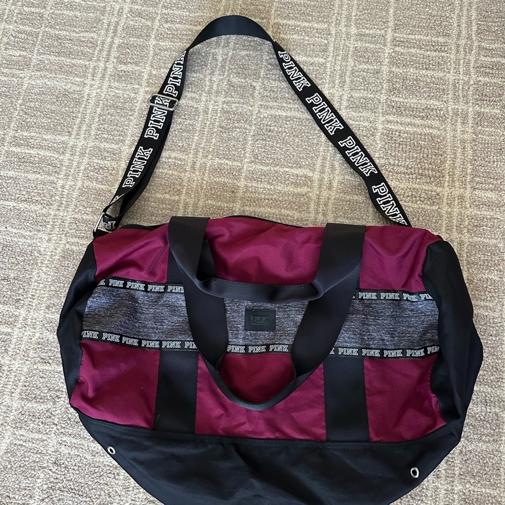 VS PINK Burgundy and Black Duffle Bag